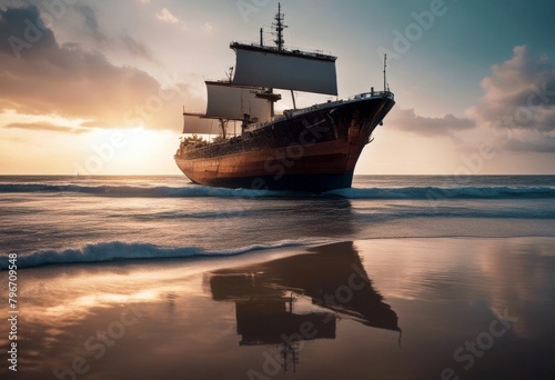 'ship generative beach art ai ancient boat cloud floating galleon island landscape mast nature naval ocean old painting palm pirate rock sail sailing sea seascape sky'