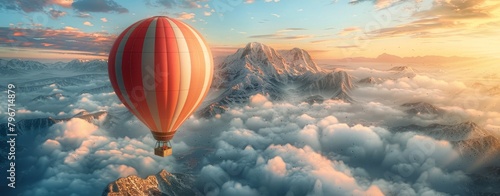 Hot Air Balloon Flying Above the Clouds