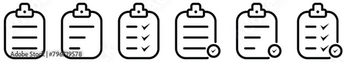 Clipboard icon set in line style. Checklist, Checkmarks, vector illustration.