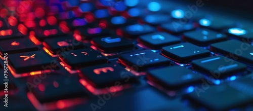keyboard close up buttons colourful, led light gaming notebook laptop