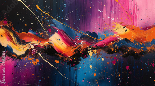 Vibrant and abstract splatter paint artwork, expressing a burst of energy and creativity that transforms any space into a dynamic art gallery.