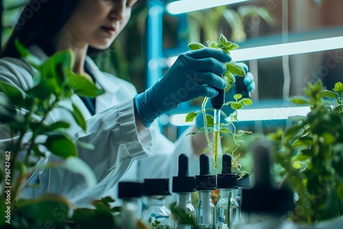 Biologist uses Dropper Plant in lab experiment to synthesize compounds. Concept Biology Research, Lab Experiment, Plant Synthesis, Chemical Compounds, Dropper Method