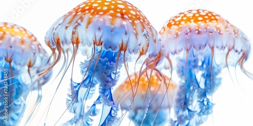 b'A Group of Jellyfish with Orange Spots'