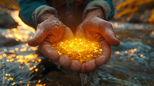 prospector panning for gold in a river or stream