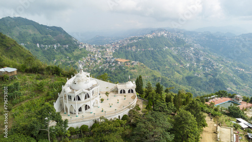 Aerial view of kv paradise in aizawl the capital city of mizoram, this architectural establishment gives an amazing view of hills and the green mizoram in north-east India