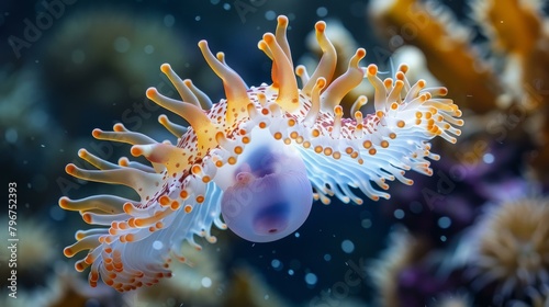 b'Underwater anemone with orange tentacles'