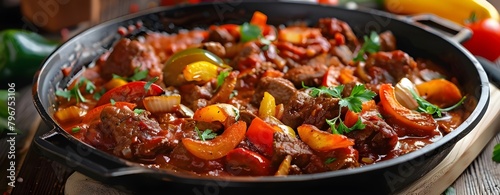 Hungarian beef goulash made with potatoes, carrots, tomatoes, and bell pepper. for eid ul adha. Traditional Hungarian Goulash with Potatoes and Bell Pepper for Eid
