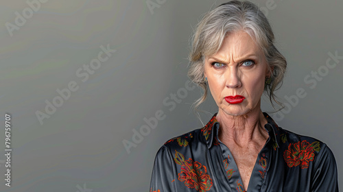 old woman with Disgust: Nose wrinkles, lip curls, revulsion evident, recoiling in distaste