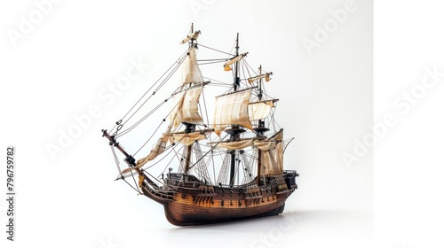 Classic old sailing ship vessel from 1500 BC isolated on white background