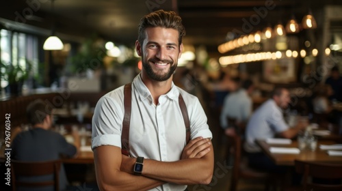 b'Handsome waiter in a restaurant'