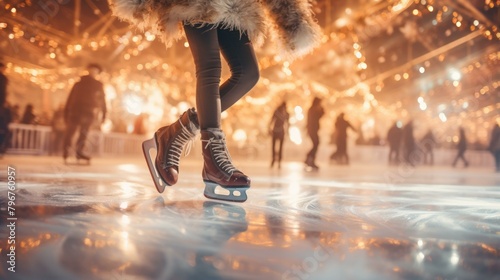 b'People ice skating on a rink during the winter holidays'