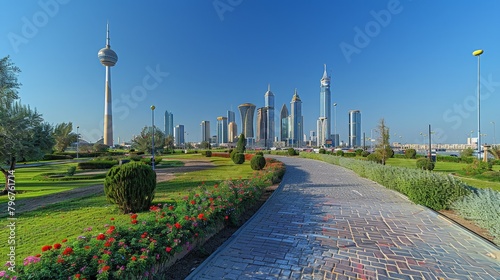 Kuwait City's skyline with Liberation Tower and Kuwait Towers, clear day, high-definition, no glare, --ar 16:9 --stylize 250 Job ID: 3436e830-ed9c-4781-b9e2-84b38fff7857