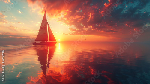 Explore the serene beauty of a lone sailboat gliding across a glassy lake at sunset, capturing the essence of tranquility and reflection.