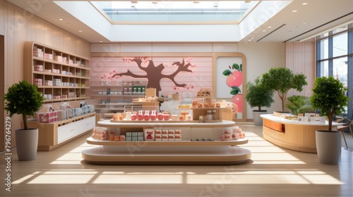 b'peach-themed store interior design'