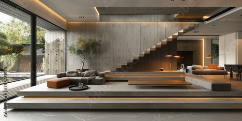 b'Modern minimalist home interior design living room'