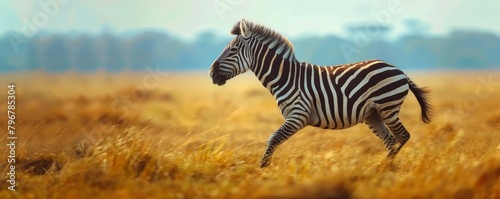 Majestic zebra striding across african savannah