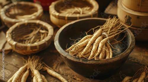 Chinese Herbal Medicine Tianma, Ginseng.