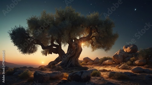 Landscape of beautiful olive tree between rocks