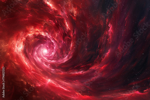 Crimson energy cascades in an expanding celestial spiral.