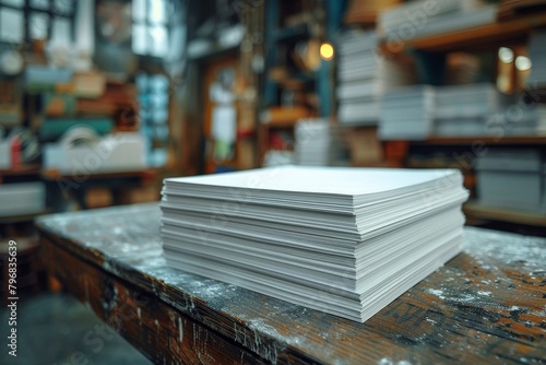 Precise stack of paper in an industrial setting, representing order and the print industry's behind-the-scenes