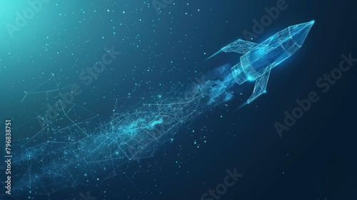 Digital rocket flies in orbit of planet Earth Illustration