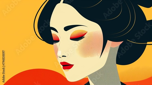 a close up of a geisha s face with her eyes closed