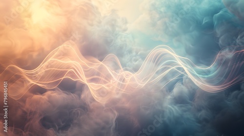 Ethereal Soundwave Meditation Undulating Ombre Hues in an Atmospheric Clouded Backdrop