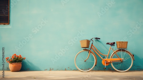 a picture retro bicycle in wall background, AI Generative