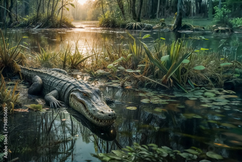 Ritratto di un alligatore nel suo habitat naturale I