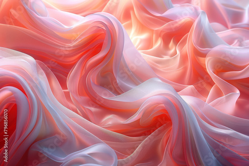 Generate a visual representation of abstract forms that seem to ripple and undulate like fabric in the wind, utilizing soft, flowing lines and delicate pastel tones,