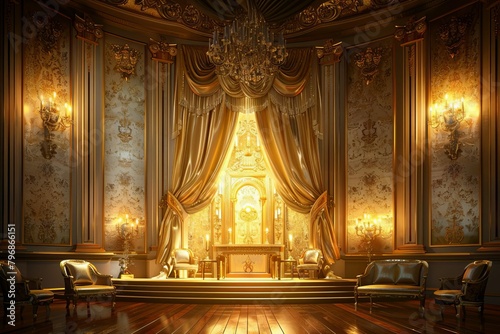 luxurious baroque style theater with illuminated altar elegant armchairs and gold wallpaper ai generated illustration