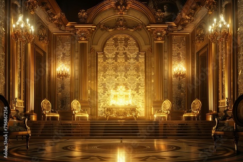 luxurious baroque style theater with illuminated altar elegant armchairs and gold wallpaper ai generated illustration