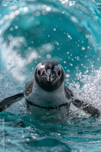 A Galapagos Penguin darting through the cool waters, the only penguin species north of the equator,