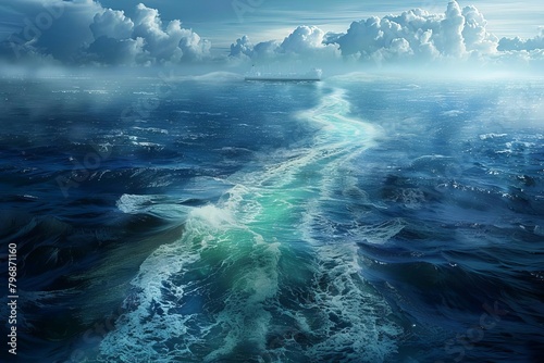 mesmerizing aerial view of a cargo ships trail on the vast ocean digital painting