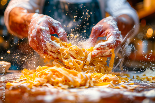Traditional pasta making in tuscany kitchen