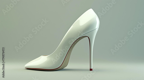 A classic white stiletto heel shoe with a pointed toe. The shoe is made of patent leather and has a 4-inch heel.