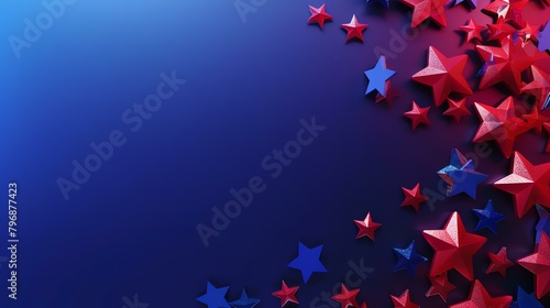 Red and blue stars on a dark blue background. The stars are in different sizes and are arranged in a random pattern.