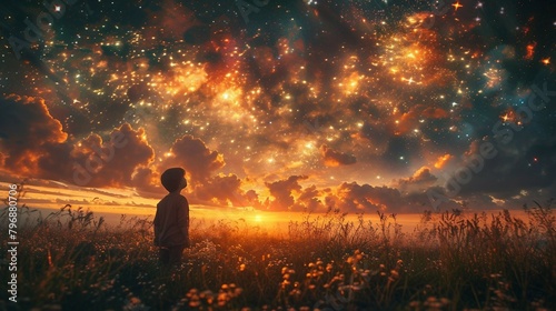 A child gazing at fireworks in amazement people. AI generate illustration
