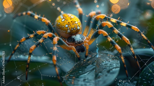 Journey into the mesmerizing world of arachnids with a captivating image of a golden silk orb weaver, delicately poised within its intricately woven web. Let the soft light 