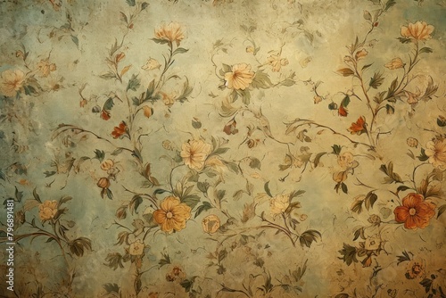 Medieval Persian painting art of persian flower texture backgrounds pattern wall.