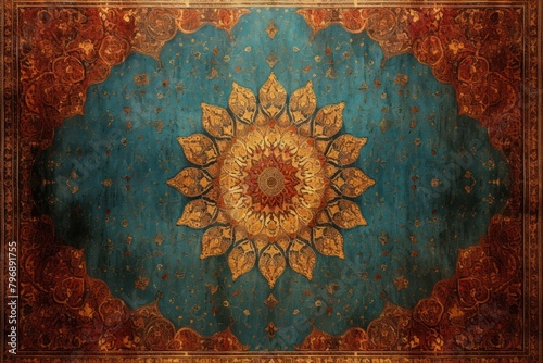 Medieval Persian painting art of Persian rug pattern backgrounds tapestry architecture.