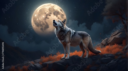 Wolf howling at the moon, wolf howling at the moon, Howling wolves at night, A wolf howling at night.