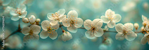 A beautiful bouquet of white flowers is displayed on a blue background