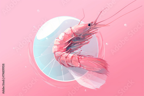 Prawn on pink background. Delicious food concept