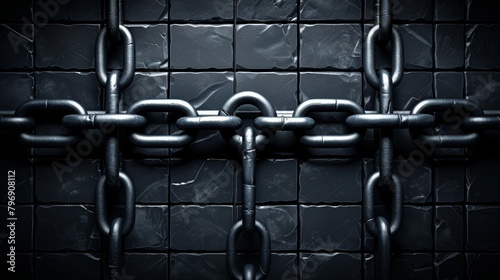  chain against black tiled wall with grunge texture