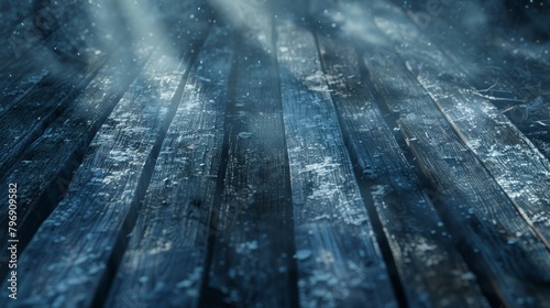  A crisp image of a wooden floor covered in snowflakes, with additional snowflakes delicately falling off