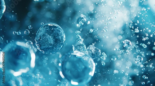  A cluster of bubbles floats on a blue liquid surface, topped with an abundance of smaller air bubbles