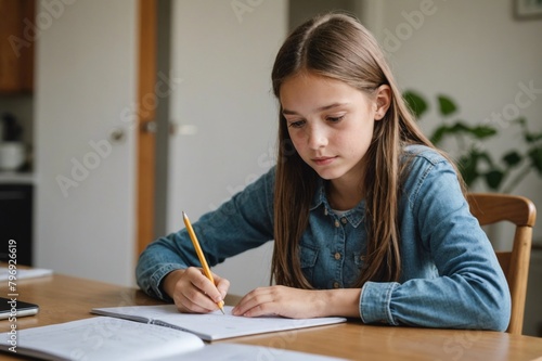 Girl doing homework at home