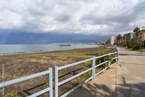 The seafront of Castellammare di Stabia and Mount Vesuvius (monte Vesuvio) in the background, Italy