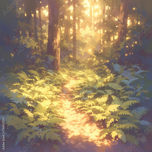Explore a serene and mystical forest trail in this captivating stock image. Discover the beauty of nature's hidden paths, perfect for evoking wanderlust and adventure in any creative project.